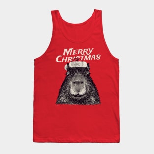 Christmas Capybara | Merry Christmas | Red Santa Hat Tank Top